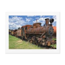 Old rusty steam locomotive post card