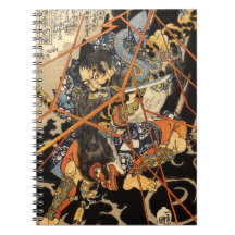 Old Samurai Killing a Monster Painting Spiral Note Books