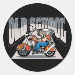Old School Biker Round Stickers