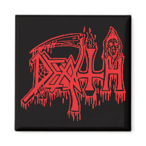 Old school logo red on black magnet