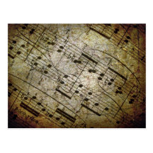 Old sheet musical score, grunge music notes postcard