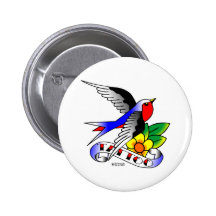 Old Skool Swallow Tattoo Pinback Button