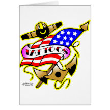 Old Skool Tattoo Anchor Flag Greeting Card