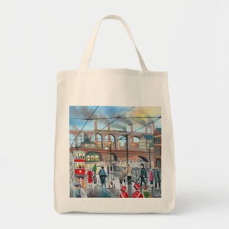 Old Stockport viaduct train oil painting Canvas Bags