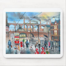 Old Stockport viaduct train oil painting Mouse Pads