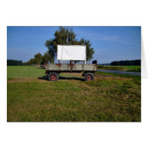 Old Tractor Trailer on a Green Field Card