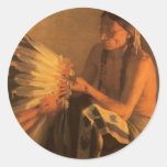 Old War Bonnet by Joseph Henry Sharp Round Sticker