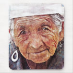 Old Woman cool watercolor portrait painting Mouse Pads