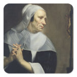 Old Woman Praying Square Sticker