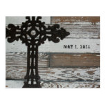 Old Wood, Wrought Iron Cross Save the Date Post Cards