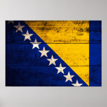 Old Wooden Bosnia Flag Print