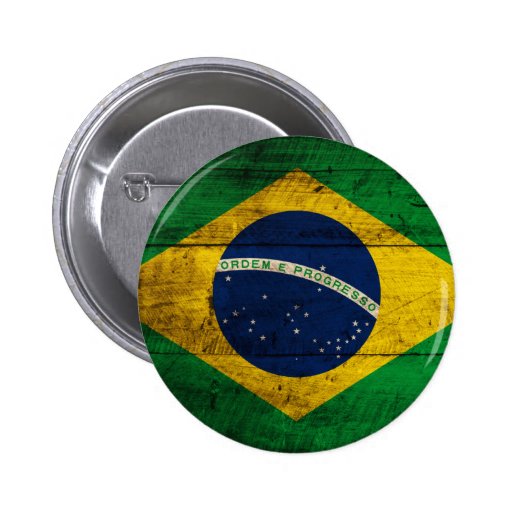 Old Wooden Brazil Flag Pinback Buttons