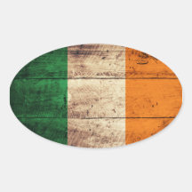 Old Wooden Ireland Flag Oval Stickers