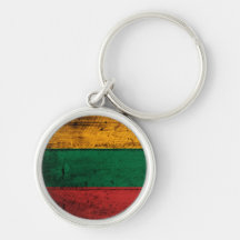 Old Wooden Lithuania Flag Key Chain