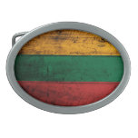 Old Wooden Lithuania Flag Oval Belt Buckles
