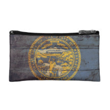 Old Wooden Nebraska Flag; Cosmetic Bags