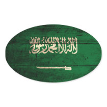 Old Wooden Saudi Arabia Flag Oval Stickers