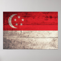 Old Wooden Singapore Flag Print