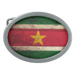 Old Wooden Suriname Flag Oval Belt Buckles