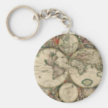 Old world map key chain
