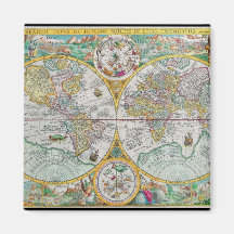 Old World Map with Colorful Artwork Magnets