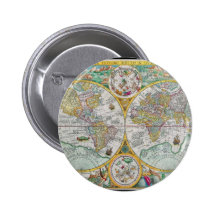 Old World Map with Colorful Artwork Pins