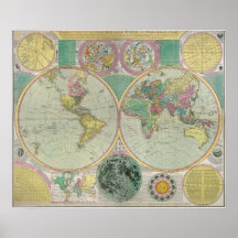 Old World Map with heavenly bodies- Antique Travel Posters