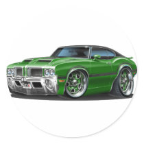 Olds Cutlass 442 Green Car Round Stickers