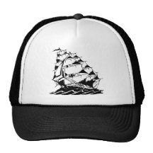 Olds Skool Tattoo Sailing Ship Navy Mesh Hats