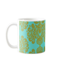 olive green and aqua blue fleur damask