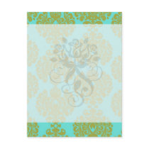 olive green and aqua blue fleur damask