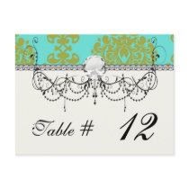 olive green and aqua blue fleur damask postcard