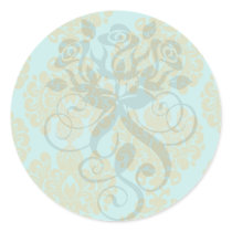 olive green and aqua blue fleur damask