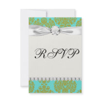 olive green and tiffany fleur damask custom invitations