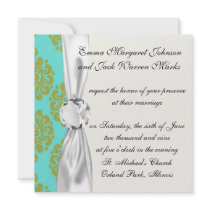 olive green and tiffany fleur damask personalised announcement