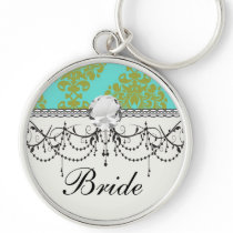 olive green and tiffany fleur damask keychain
