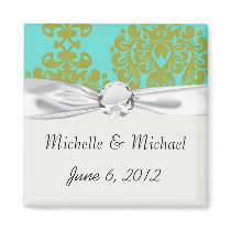olive green and tiffany fleur damask refrigerator magnet