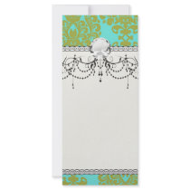 olive green and tiffany fleur damask full colour rack card
