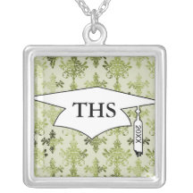 olive green distressed damask personalised necklace