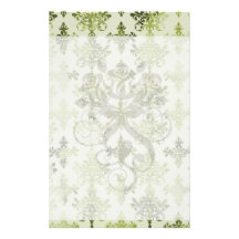 olive green distressed damask customized stationery