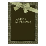 Olive Green Ribbon  Flowers -  Wedding Menu Cards