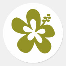 olive hibiscus aloha flower round stickers