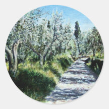 OLIVE TREES IN TUSCANY ROUND STICKER
