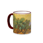 Olive Trees w Yellow Sky, Sun by Vincent van Gogh mugs