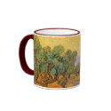 Olive Trees w Yellow Sky, Sun by Vincent van Gogh mugs