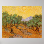 Olive Trees w Yellow Sky, Sun by Vincent van Gogh Poster