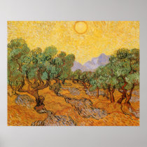 Olive Trees w Yellow Sky, Sun by Vincent van Gogh