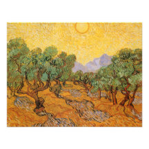 Olive Trees Yellow Sky Sun, van Gogh, Vintage Art Personalized Invites