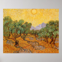 Olive Trees Yellow Sky Sun, van Gogh, Vintage Art Poster