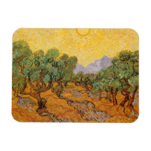 Olive Trees Yellow Sky Sun, van Gogh, Vintage Art Flexible Magnet